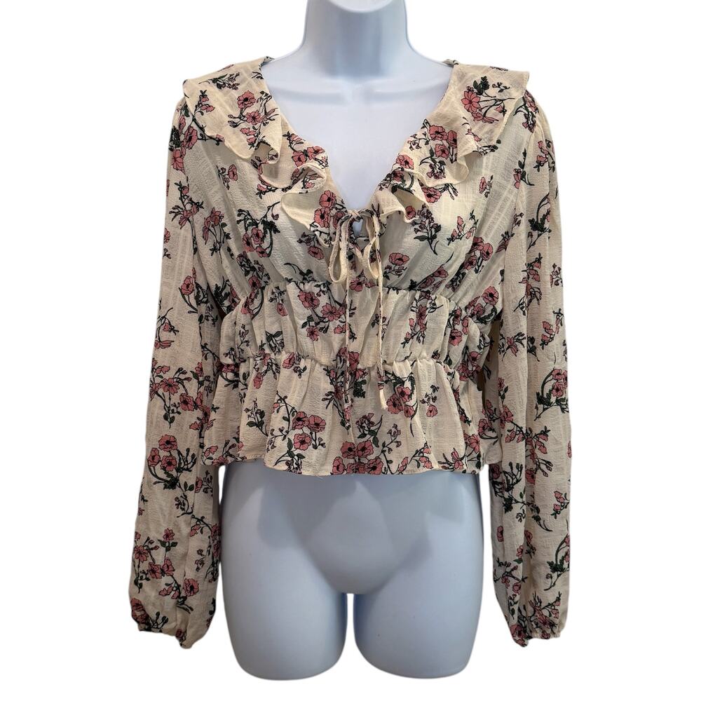 Y2K 90s Floral Babydoll Top Size M Cropped Peasant Ruffle Boho Cottagecore Twee